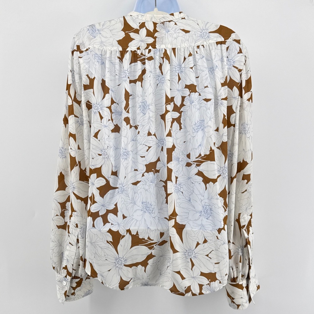 Vince‎ Floral Band Collar Button Front Blouse Brown White Long Sleeve Medium M - Picture 5 of 11